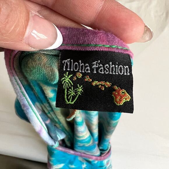 Aloha Fashion Women's Tied Dyed Asymetrical Hem Shift Dress Multicolor Large - Picture 6 of 11